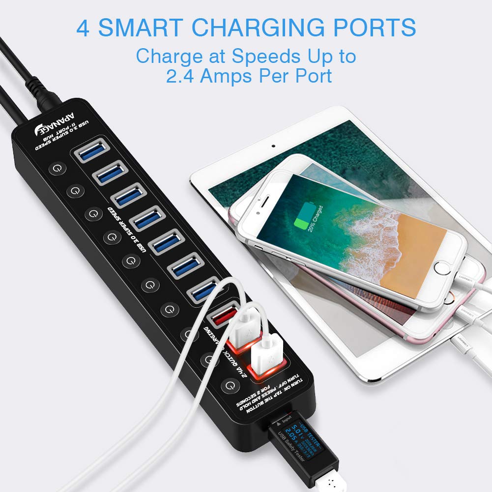 Black 11 Ports USB Hub Splitter