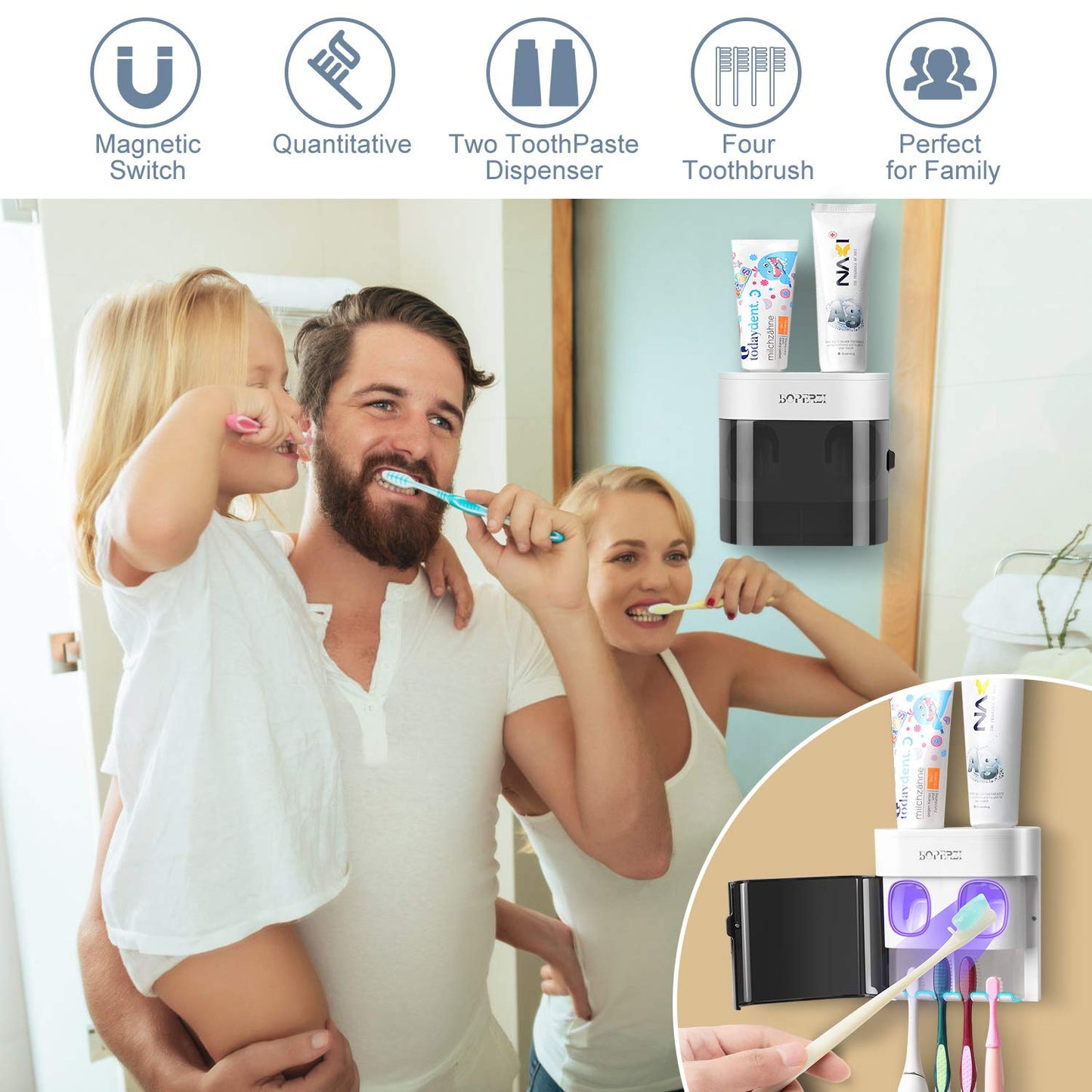 Toothbrush Holder Wall Mounted Automatic Toothpaste Dispenser