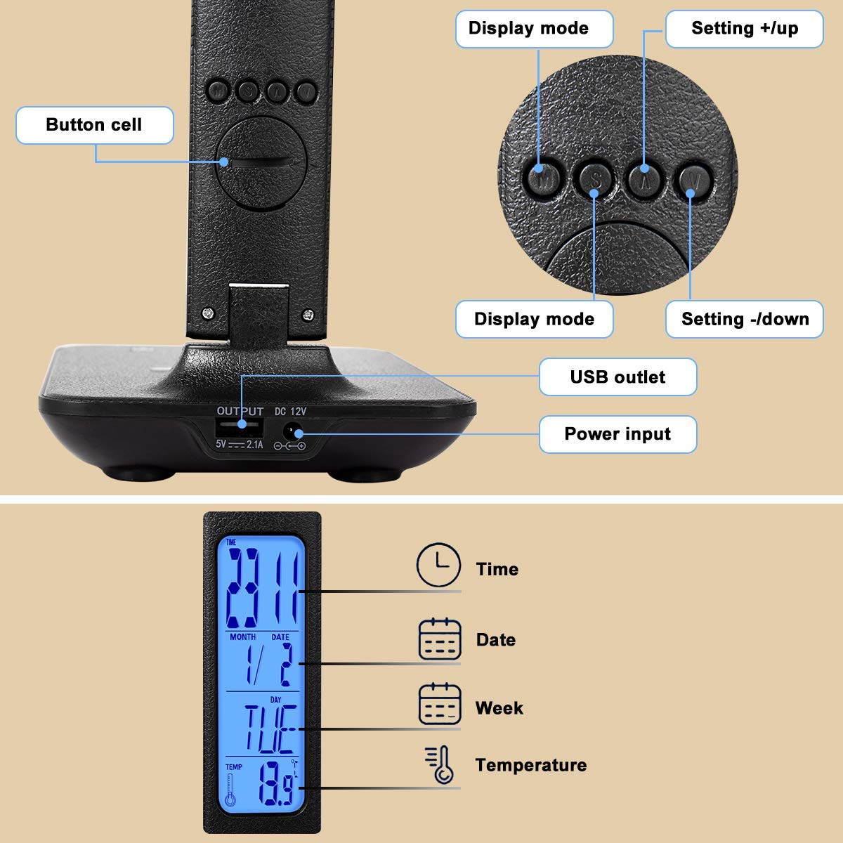 LED LCD Desk Lamp