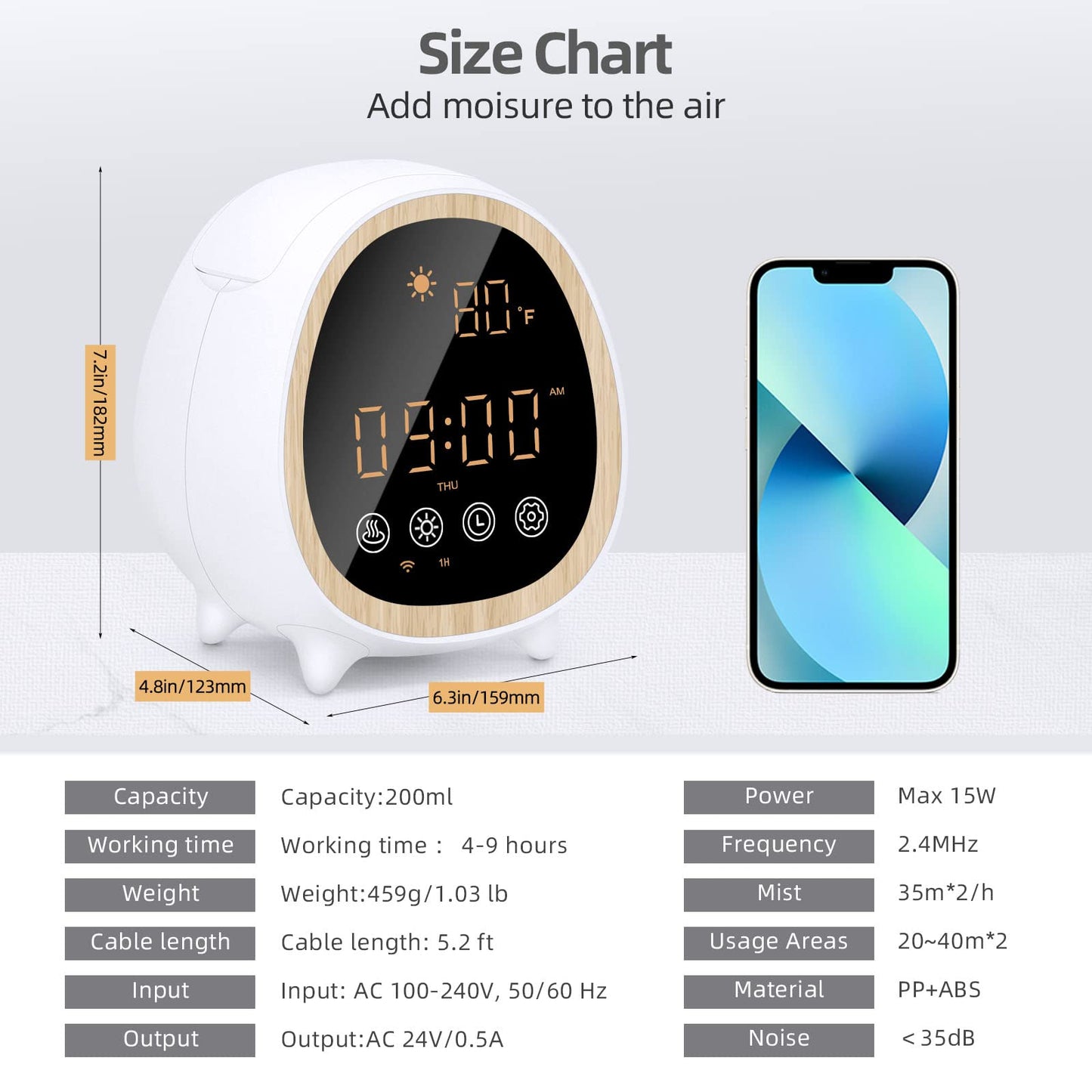 Kids Smart WiFi Essential Oil Diffuser w/ Weather Monitoring Clocks, 200ml Ultrasonic Aromatherapy Diffuser with Alexa & Google Home Phone App & Voice Control & Timer Cool Mist Humidifier White