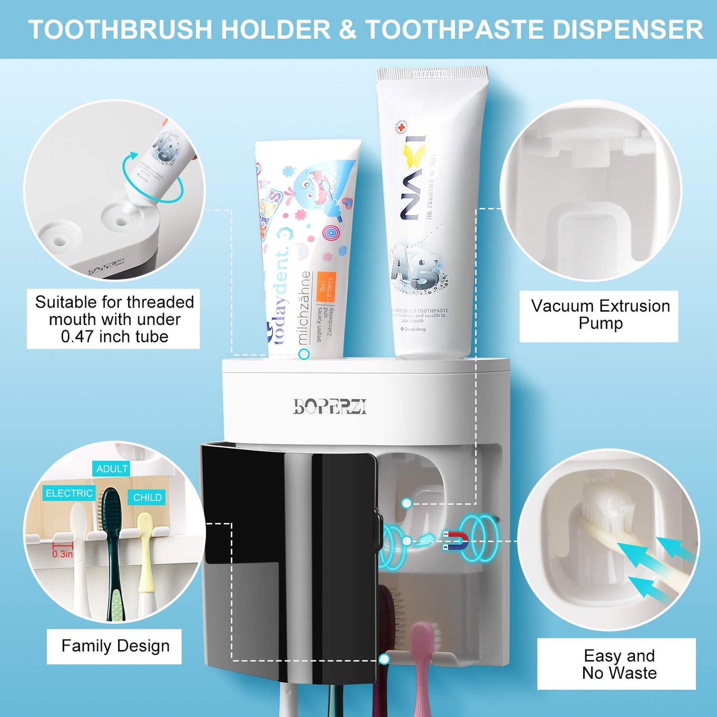 Toothbrush Holder Wall Mounted Automatic Toothpaste Dispenser